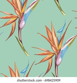 Elegance seamless pattern in vintage style with Strelitzia flowers. EPS 10