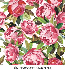 Elegance seamless pattern with watercolor flower peony