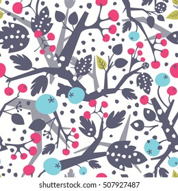 Elegance seamless pattern withtree branches and berries. Vector