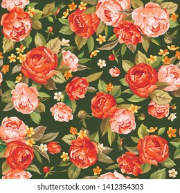 Elegance seamless peony pattern with flower. Vector garden realistic vector illustration