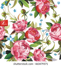 Elegance Seamless peony pattern on white background, eps8