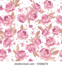 Elegance Seamless pink peony pattern on white background, vector illustration