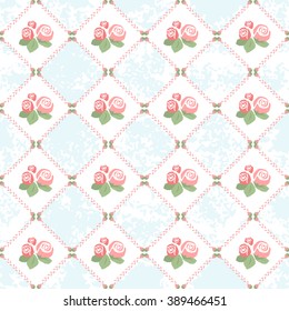 Elegance Seamless wallpaper pattern with of pink and red roses on blue background, vector illustration