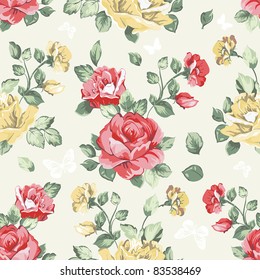 Elegance Seamless wallpaper pattern with of pink roses, vector illustration