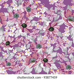 Elegance Seamless wallpaper pattern with of pink flowers on floral background, vector illustration