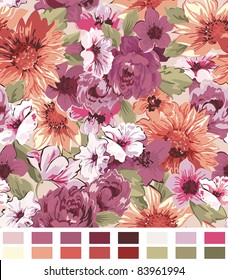 Elegance Seamless wallpaper pattern with of violet roses on floral background, vector illustration