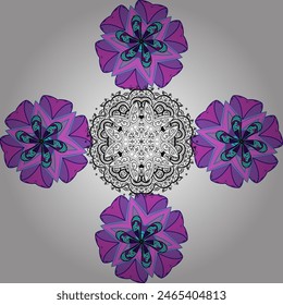 Elegance sketch pattern with ethnic flowers on pink, violet and white colors. Vector Floral Illustration in nice textile.