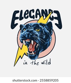 elegance slogan with panther head on thunder background vector illustration