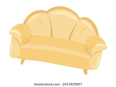 Elegance sofa in flat design. Shiny leather couch with curved back. Vector illustration isolated.