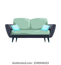 Elegance sofa with pillows in flat design. Leather couch in living room. Vector illustration isolated.