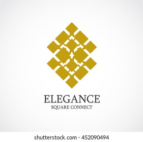 Elegance of square connection abstract vector and logo design or template golden business icon of company identity symbol concept
