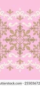 Elegance Sweet of Blush Pink and ivory gold silk weaves embroidery border pattern. Exquisitely Scroll decoration making it perfect for high-end upholstery, drapery fashion applications seamless vector