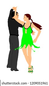Elegance tango Latino dancers vector illustration isolated on white background. Dancing couple. Partner dance salsa, woman and man in love. lady and gentleman passionate Latin erotic sensual dance.