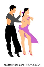 Elegance tango Latino dancers vector illustration isolated on white background. Dancing couple. Partner dance salsa, woman and man in love. lady and gentleman passionate Latin erotic sensual dance.