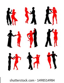 Elegance tango Latino dancers vector silhouette isolated on white background. Dancing couple. Partner dance salsa, woman and man in love. lady and gentleman dance passionate Latin erotic sensual dance