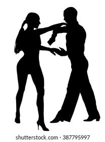 Elegance tango Latino dancers vector silhouette isolated on white background. Dancing couple. Partner dance salsa, woman and man in love. lady and gentleman dance passionate Latin erotic sensual dance