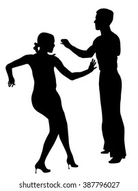 Elegance tango Latino dancers vector silhouette isolated on white background. Dancing couple. Partner dance salsa, woman and man in love. lady and gentleman dance passionate Latin erotic sensual dance