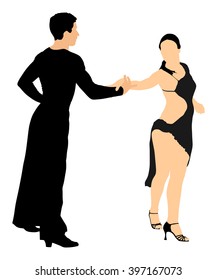Elegance tango Latino dancers vector silhouette isolated on white background. Dancing couple. Partner dance salsa, woman and man in love. lady and gentleman dance passionate Latin erotic sensual dance