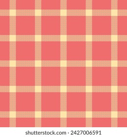 Elegancia textura a cuadros patrón, tela artesanal comprobar vector. Tejido de fondo primario tartán sin costuras en color rojo y ámbar.
