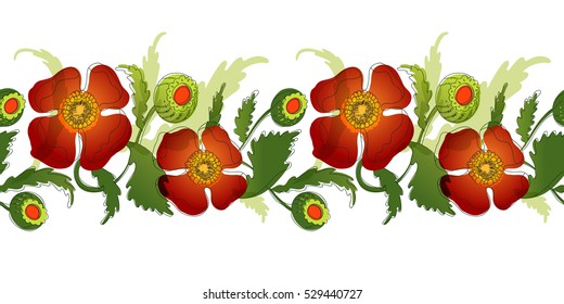 Elegance tileble red color flowers ornament, vector illustration