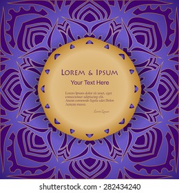 elegance tribal ornament over purple background, mandala, for greeting, invitation card, or cover. Vector illustration