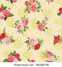 Textura vectorial elegante con rosas. Diseño hermoso y floral sin costura