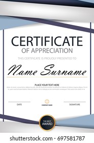 Elegance vertical certificate with Vector illustration ,white frame certificate template with clean and modern pattern presentation