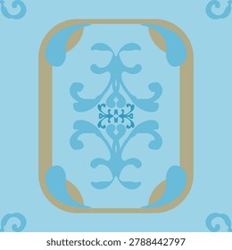 Elegance Victorian style frame pattern featuring graceful ornament scroll curves in calming blue gold. for ceramic design boutique packaging wall art backgrounds refined surface interior filigree tile