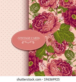 Elegance Vintage Floral Card with Roses,  Vector Design Element.