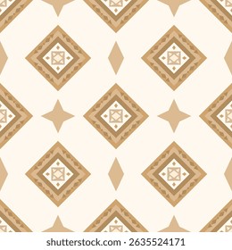 Elegance Vintage Old Money Style with Brown Ornament Geometric Combine Decoration on Light Beige Background. Beautiful Classy Glam Monogram Pattern for Wallpaper Fabrics Textiles Tile Fashion Clothing