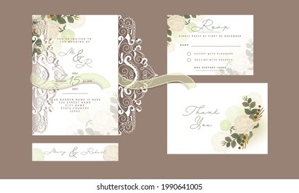 Elegance Wedding Invitation Card With Four Options On Brown Background.
