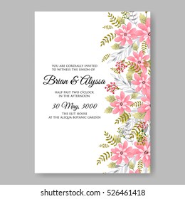 Elegance Wedding Invitation Floral Wreath with pink flowers Anemones, leaves, branches, wild Privet Berry, vector floral illustration in vintage watercolor style