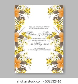 Elegance Wedding Invitation Floral Wreath with pink flowers Anemones, leaves, branches, wild Privet Berry, vector floral illustration in vintage watercolor style