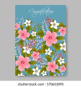 Elegance Wedding Invitation Floral Wreath with pink flowers Anemones, leaves, branches, wild Privet Berry, vector floral illustration in vintage watercolor style