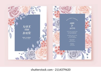 Elegance Wedding Winter Invitation Set Rose Blue Template