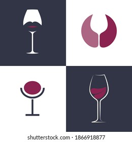 Elegance wineglass flat style vector logo concept. Wine glass with lips silhouette isolated icon