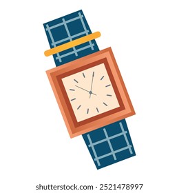 Elegância relógio de pulso em design plano. Relógio com pulseira, dial e mãos. Ilustração vetorial isolada.