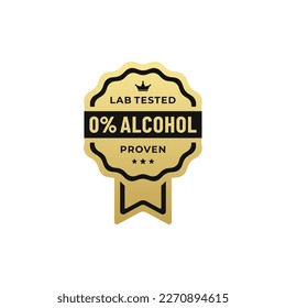 Elegant 0% Alcohol Free Label Vector or 0 Percent Alcohol Mark Vector in Flat Style. The best 0% Alcohol free label for product without alcohol. Non Alcoholic mark. Simple label vector for packaging