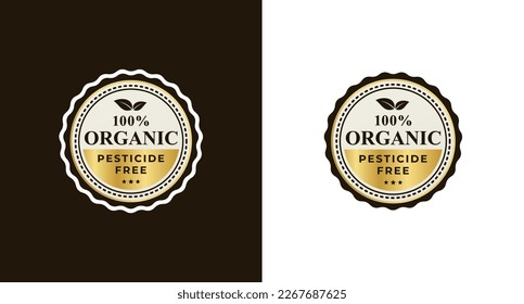Elegant 100% organic label seal vector isolated on black and white background. 100% organic label or symbol for pesticide free design. 100% organic seal or sign for natural product design.