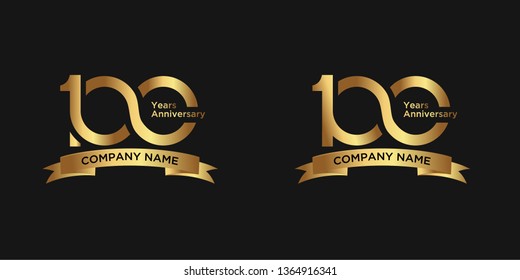 elegant 100 years anniversary logo template with ribbon in gold color, vector file eps 10 text is easy to edit