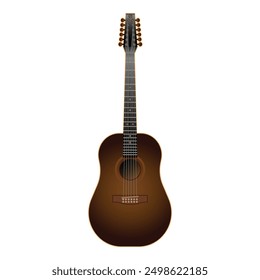 Elegant 12 string acoustic guitar with a natural finish, isolated on a white background