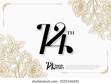 Elegant 14th Anniversary Celebration with Gold and Rose Flower Background