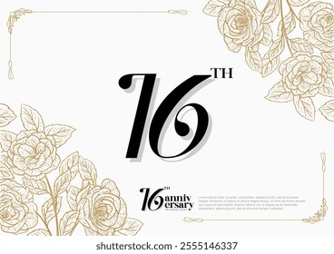 Elegant 16th Anniversary Celebration with Gold and Rose Flower Background