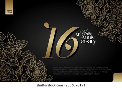 Elegant 16th Anniversary Celebration with Gold and Rose Flower Background