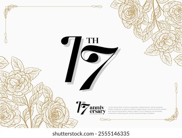 Elegant 17th Anniversary Celebration with Gold and Rose Flower Background