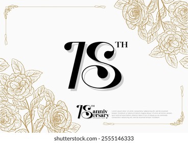 Elegant 18th Anniversary Celebration with Gold and Rose Flower Background