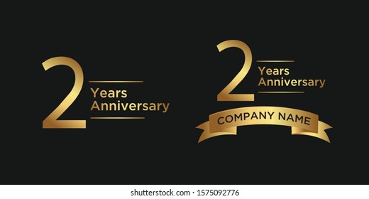 elegant 2 years anniversary logo template with ribbon in gold color, vector file eps 10 text is easy to edit