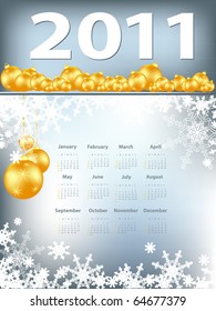 elegant 2011 calendar with snowflakes and decoration.