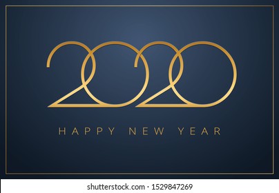 Elegant 2020 New Year background. Golden classy design for Christmas and New Year 2020 greeting cards. Vector background in gold and dark blue color