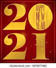 Elegant 2021 golden numbers, greeting and frame commemorating a shiny New Year.
